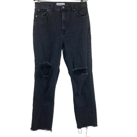 Abercrombie Fitch Womens sz 12 Ultra High Rise Ankle Straight Jeans Black - Picture 2 of 9